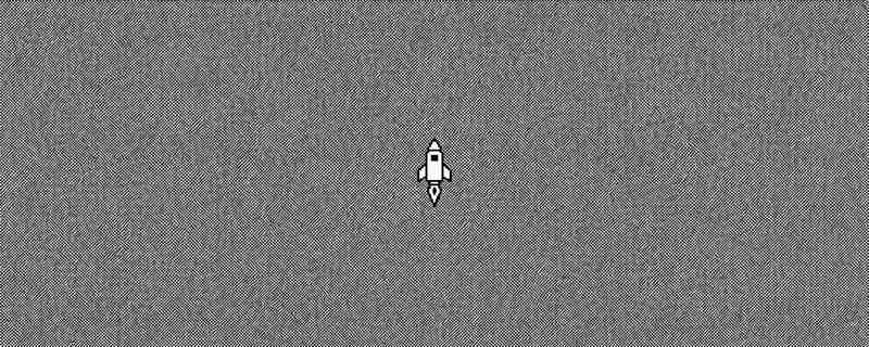 Pixel-art rocket on a grey dithered background