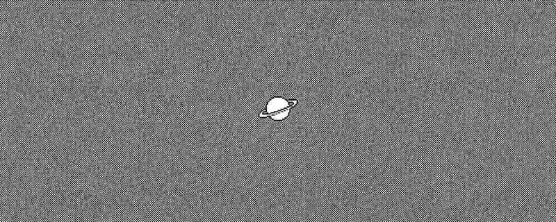 Pixel-art planet and orbit on a grey dithered background