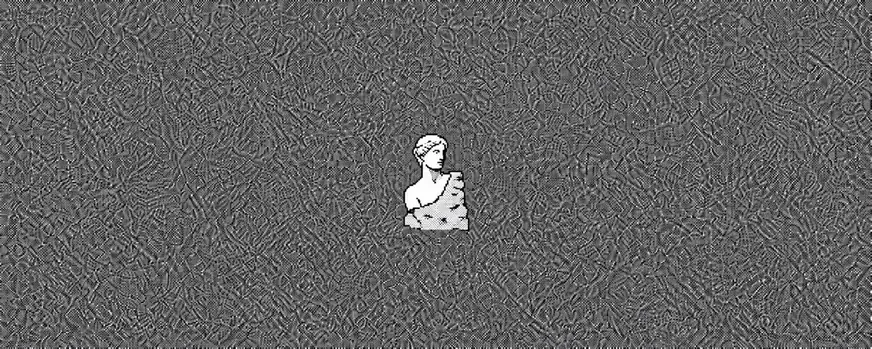 Pixel-art classical bust on a grey dithered background
