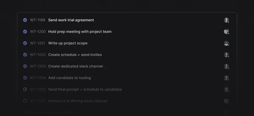 List of work trial related issues in Linear