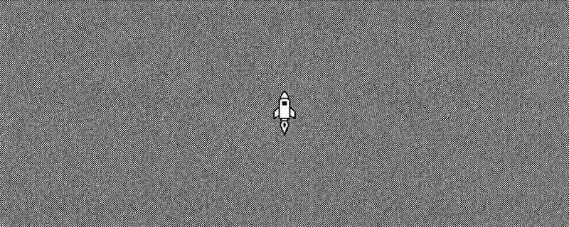 Pixel-art rocket on a grey dithered background